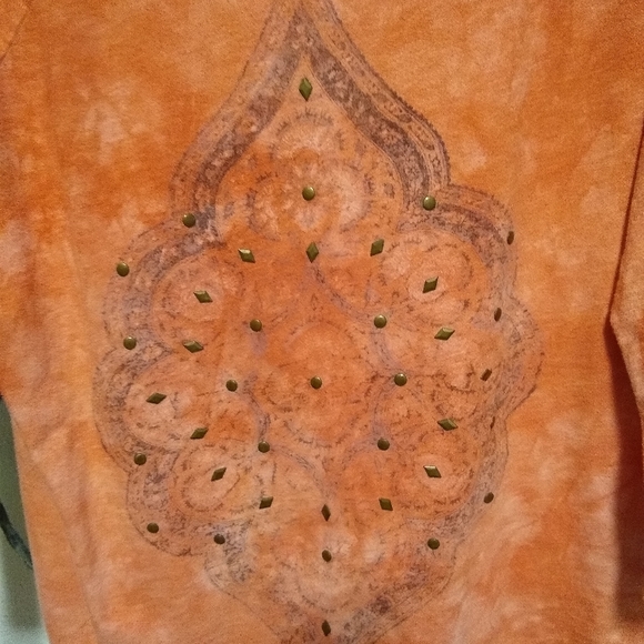 LUCKY BRAND orange graphic tee with grommets, L - Picture 4 of 14